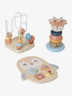 Hot Sale 🧨 Enchanted Forest Box Set with 3 Early Learning Toys in FSC® Wood - beige light solid with design, Toys 🔥