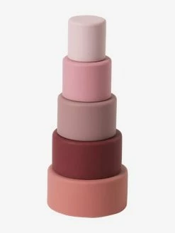 Outlet 🎁 Round Stackable Tower in Silicone - pink medium solid, Toys 🎉