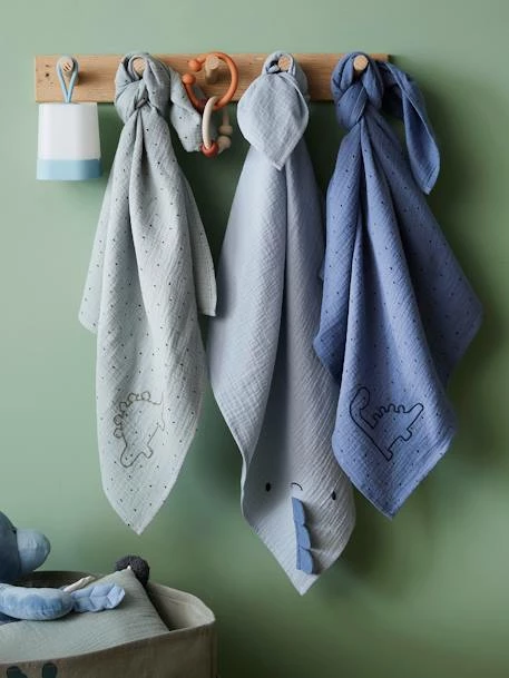 Flash Sale 👏 Set of 3 Cotton Gauze Muslin Squares, Little Dino - blue dark all over printed, Toys 🤩 - Image 2