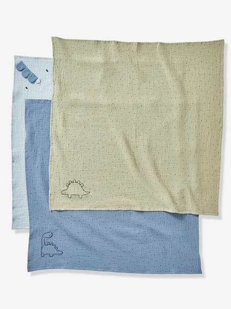 Flash Sale 👏 Set of 3 Cotton Gauze Muslin Squares, Little Dino - blue dark all over printed, Toys 🤩 - Image 3